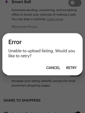 Poshmark! When I try to List this Comes Up.Why aren't you returning my messages?